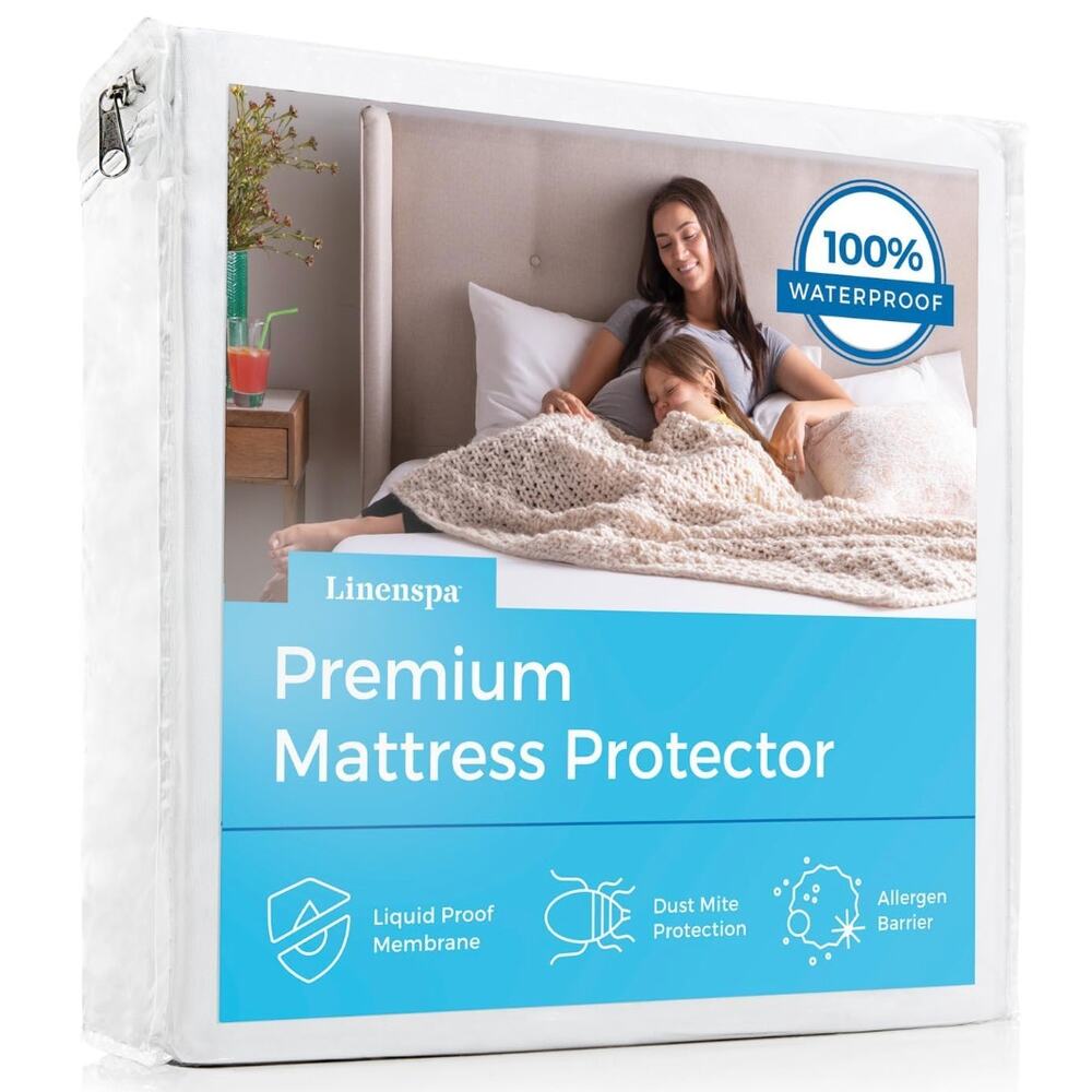 Full Size Waterproof Mattress Protector, Machine Washable & Dryer Safe, White